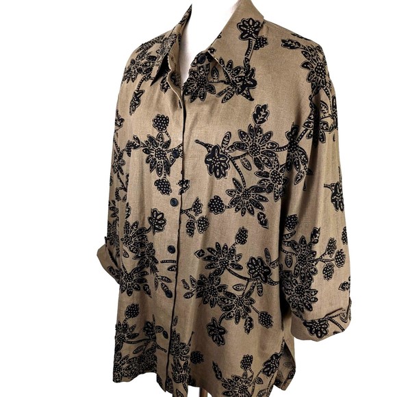 Coldwater Creek Women's 2X Brown Black Beaded Linen Blend Shirt Tunic - Picture 3 of 7